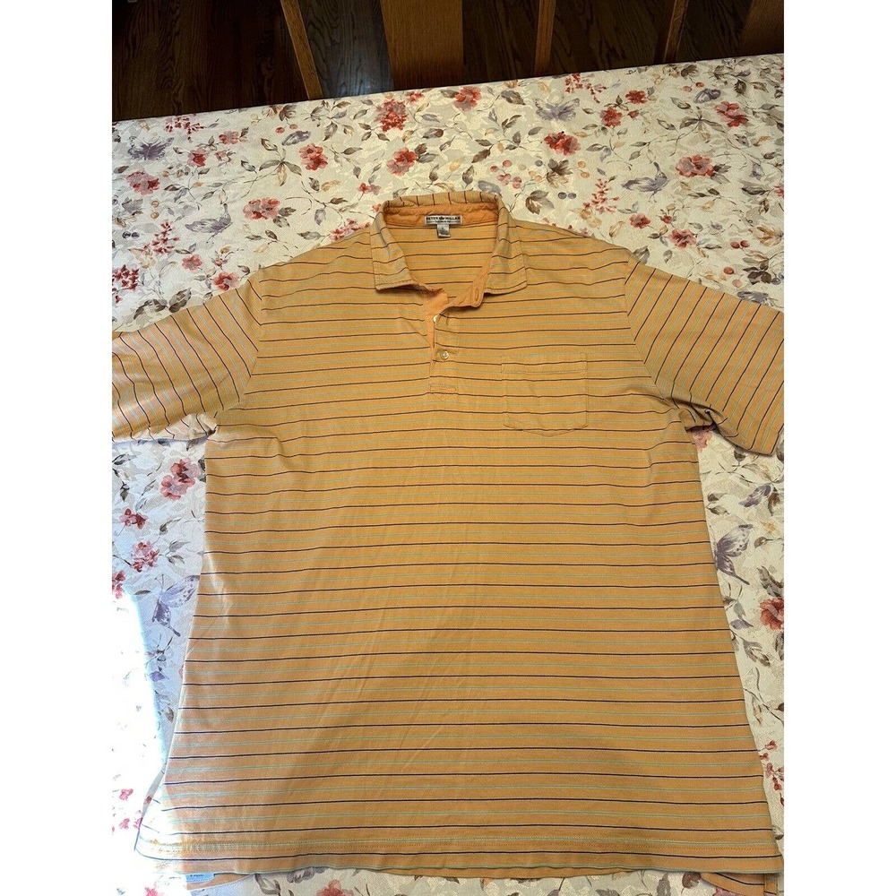 PETER MILLAR Polo Golf Shirt Tailored Fit orange Striped Men’s Size XL